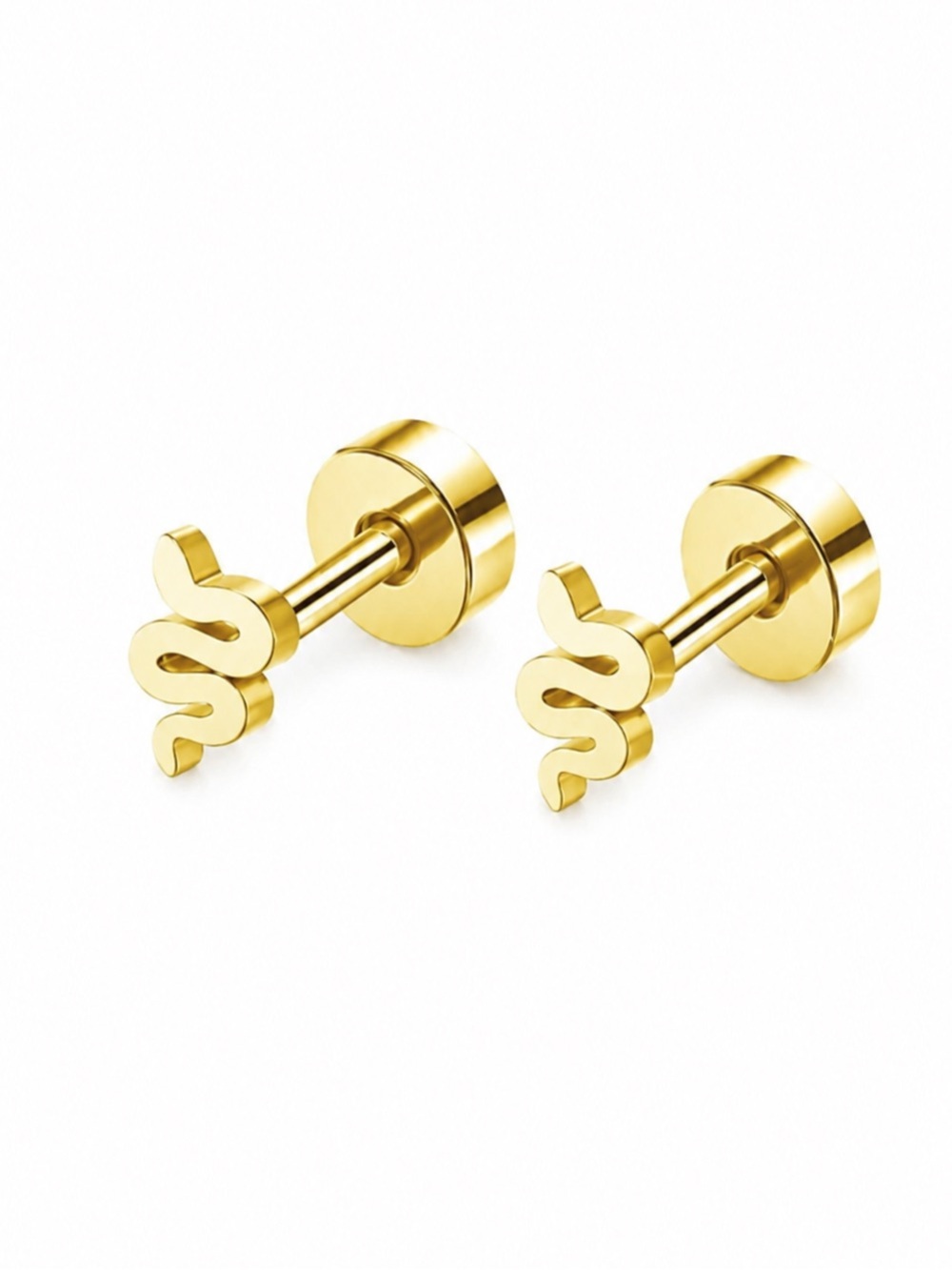Gold Snake Flat Back Stud Earrings Stainless Steel Cartilage Lobe Earrings
